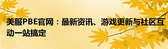 美服PBE官网：最新资讯、游戏更新与社区互动一站搞定