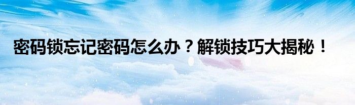 密码锁忘记密码怎么办？解锁技巧大揭秘！