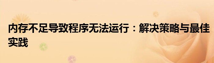 内存不足导致程序无法运行：解决策略与最佳实践