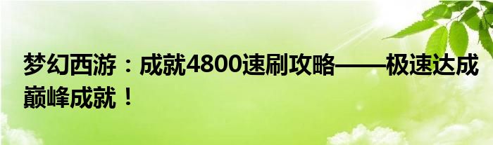 梦幻西游：成就4800速刷攻略——极速达成巅峰成就！