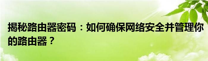 揭秘路由器密码：如何确保网络安全并管理你的路由器？