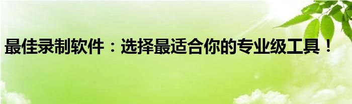 最佳录制软件：选择最适合你的专业级工具！