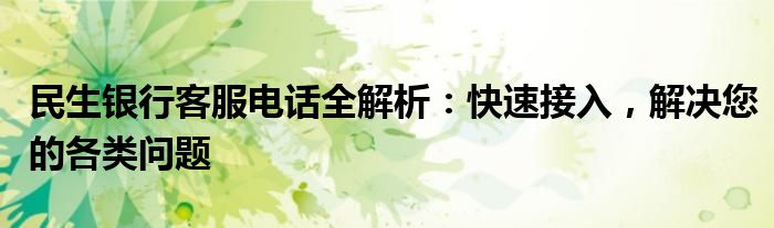 民生银行客服电话全解析：快速接入，解决您的各类问题