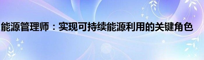 能源管理师：实现可持续能源利用的关键角色