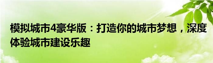 模拟城市4豪华版：打造你的城市梦想，深度体验城市建设乐趣