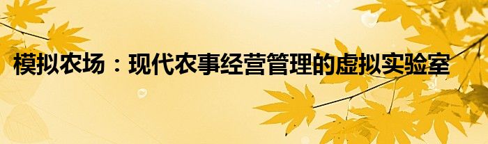 模拟农场：现代农事经营管理的虚拟实验室