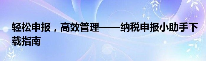 轻松申报，高效管理——纳税申报小助手下载指南