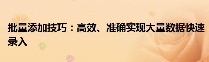 批量添加技巧：高效、准确实现大量数据快速录入