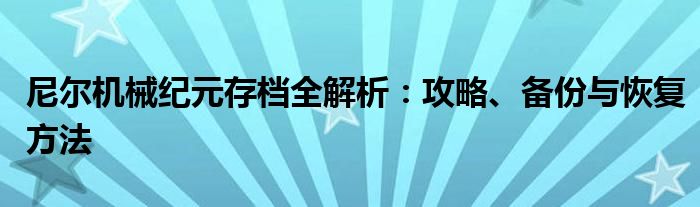 尼尔机械纪元存档全解析：攻略、备份与恢复方法