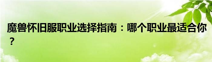 魔兽怀旧服职业选择指南：哪个职业最适合你？