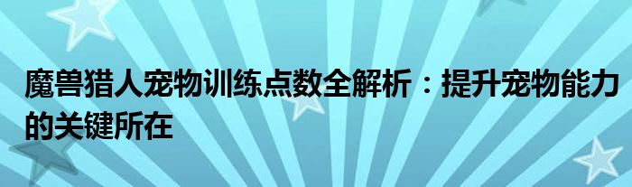 魔兽猎人宠物训练点数全解析：提升宠物能力的关键所在