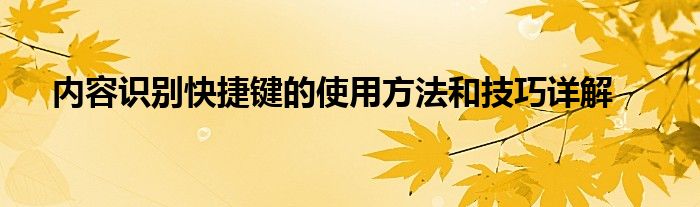 内容识别快捷键的使用方法和技巧详解