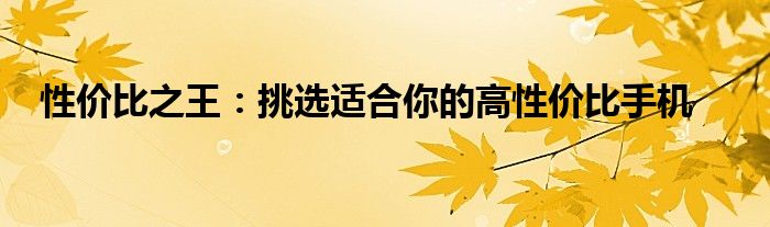 性价比之王：挑选适合你的高性价比手机