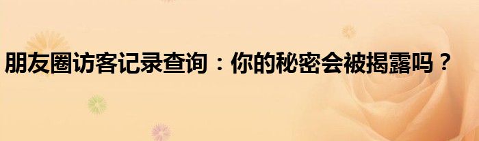 朋友圈访客记录查询：你的秘密会被揭露吗？