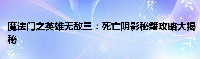 魔法门之英雄无敌三：死亡阴影秘籍攻略大揭秘