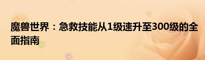 魔兽世界：急救技能从1级速升至300级的全面指南