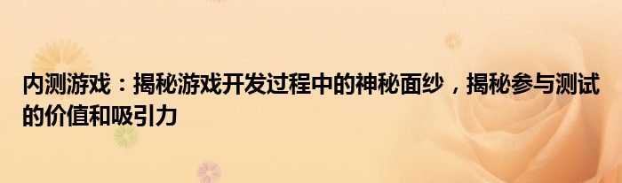 内测游戏：揭秘游戏开发过程中的神秘面纱，揭秘参与测试的价值和吸引力