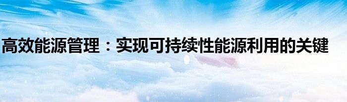 高效能源管理：实现可持续性能源利用的关键