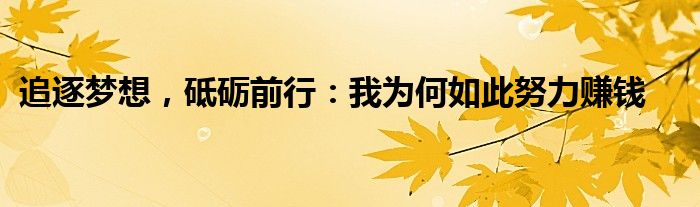 追逐梦想，砥砺前行：我为何如此努力赚钱