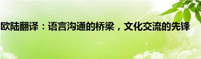 欧陆翻译：语言沟通的桥梁，文化交流的先锋