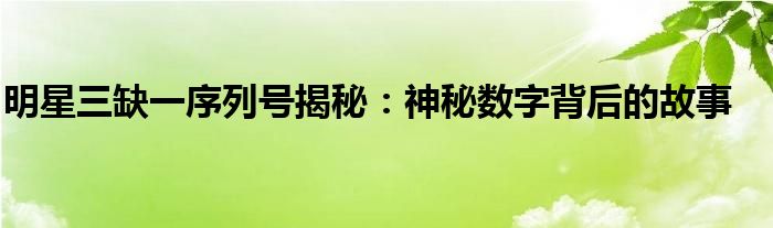 明星三缺一序列号揭秘：神秘数字背后的故事