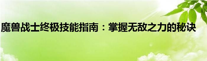 魔兽战士终极技能指南：掌握无敌之力的秘诀