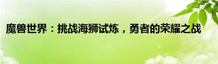 魔兽世界：挑战海狮试炼，勇者的荣耀之战