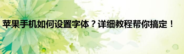 苹果手机如何设置字体？详细教程帮你搞定！