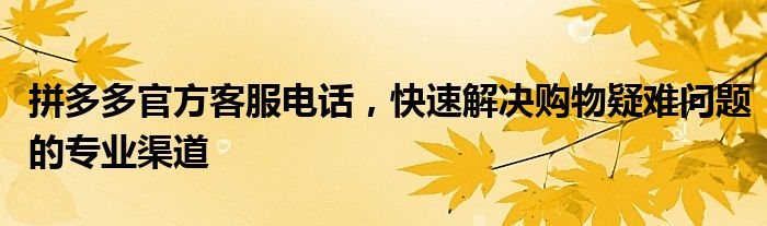 拼多多官方客服电话，快速解决购物疑难问题的专业渠道