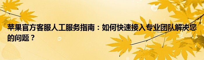 苹果官方客服人工服务指南：如何快速接入专业团队解决您的问题？