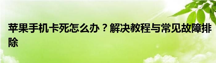 苹果手机卡死怎么办？解决教程与常见故障排除