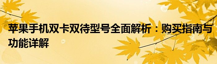 苹果手机双卡双待型号全面解析：购买指南与功能详解