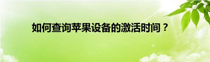 如何查询苹果设备的激活时间？