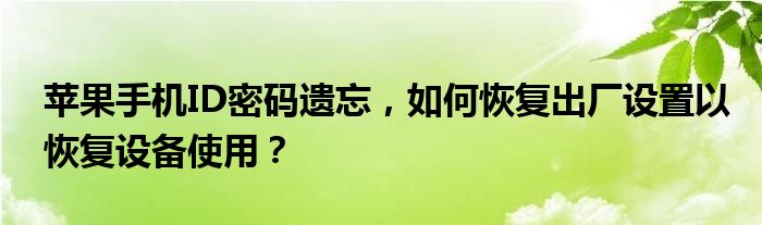 苹果手机ID密码遗忘，如何恢复出厂设置以恢复设备使用？