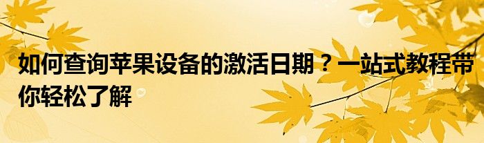 如何查询苹果设备的激活日期？一站式教程带你轻松了解