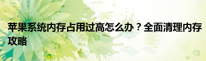 苹果系统内存占用过高怎么办？全面清理内存攻略