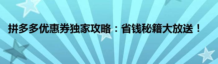 拼多多优惠券独家攻略：省钱秘籍大放送！