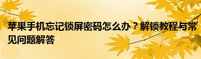 苹果手机忘记锁屏密码怎么办？解锁教程与常见问题解答