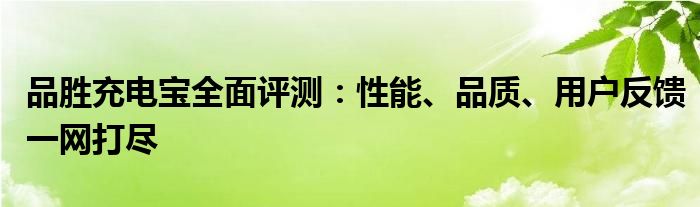 品胜充电宝全面评测：性能、品质、用户反馈一网打尽