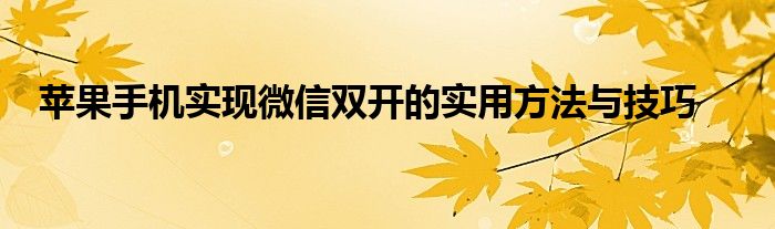 苹果手机实现微信双开的实用方法与技巧