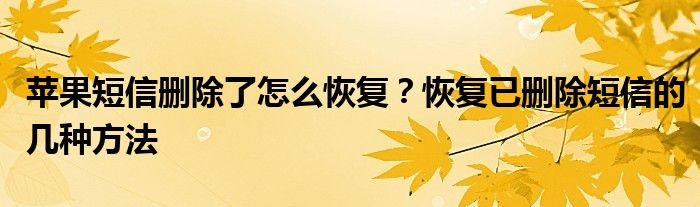 苹果短信删除了怎么恢复？恢复已删除短信的几种方法