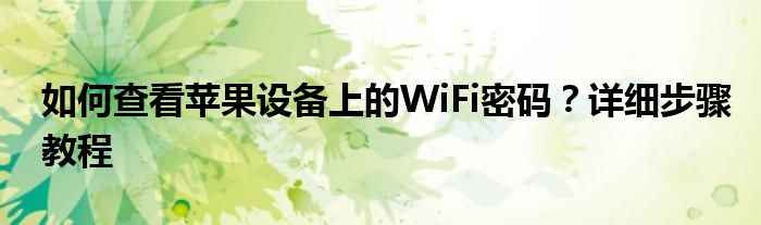 如何查看苹果设备上的WiFi密码？详细步骤教程