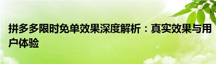 拼多多限时免单效果深度解析：真实效果与用户体验