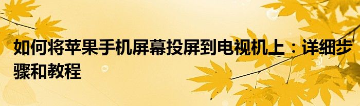 如何将苹果手机屏幕投屏到电视机上：详细步骤和教程