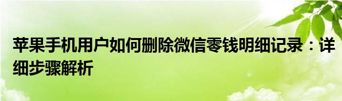 苹果手机用户如何删除微信零钱明细记录：详细步骤解析