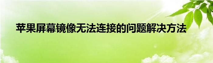 苹果屏幕镜像无法连接的问题解决方法