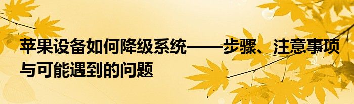 苹果设备如何降级系统——步骤、注意事项与可能遇到的问题