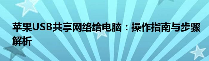 苹果USB共享网络给电脑：操作指南与步骤解析