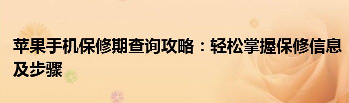 苹果手机保修期查询攻略：轻松掌握保修信息及步骤