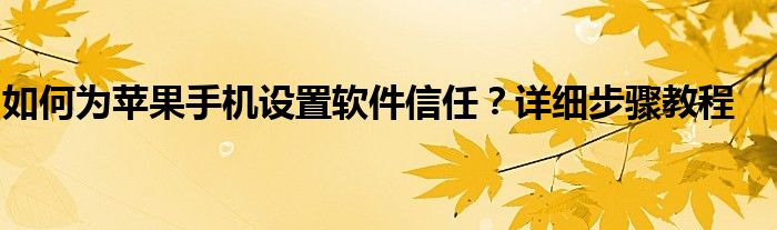 如何为苹果手机设置软件信任？详细步骤教程